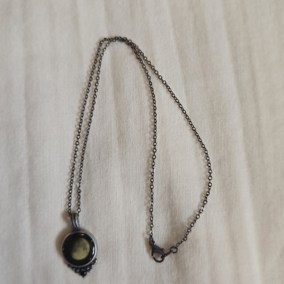 Moonglow Pewter Waxing Moon Phase Glow In The Dark Pendant Necklace 16" - Picture 3 of 5